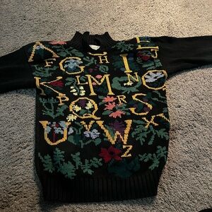 Colorful Alphabet Patterned Turtleneck Sweater